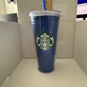 Starbucks Blue Glitter Tumbler Cold Cup 20oz - No Straw